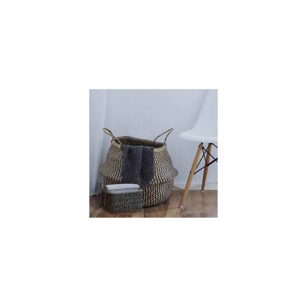 Aufbewahrungskorb aus natürlichem und schwarzem Seegras, 26x19x13