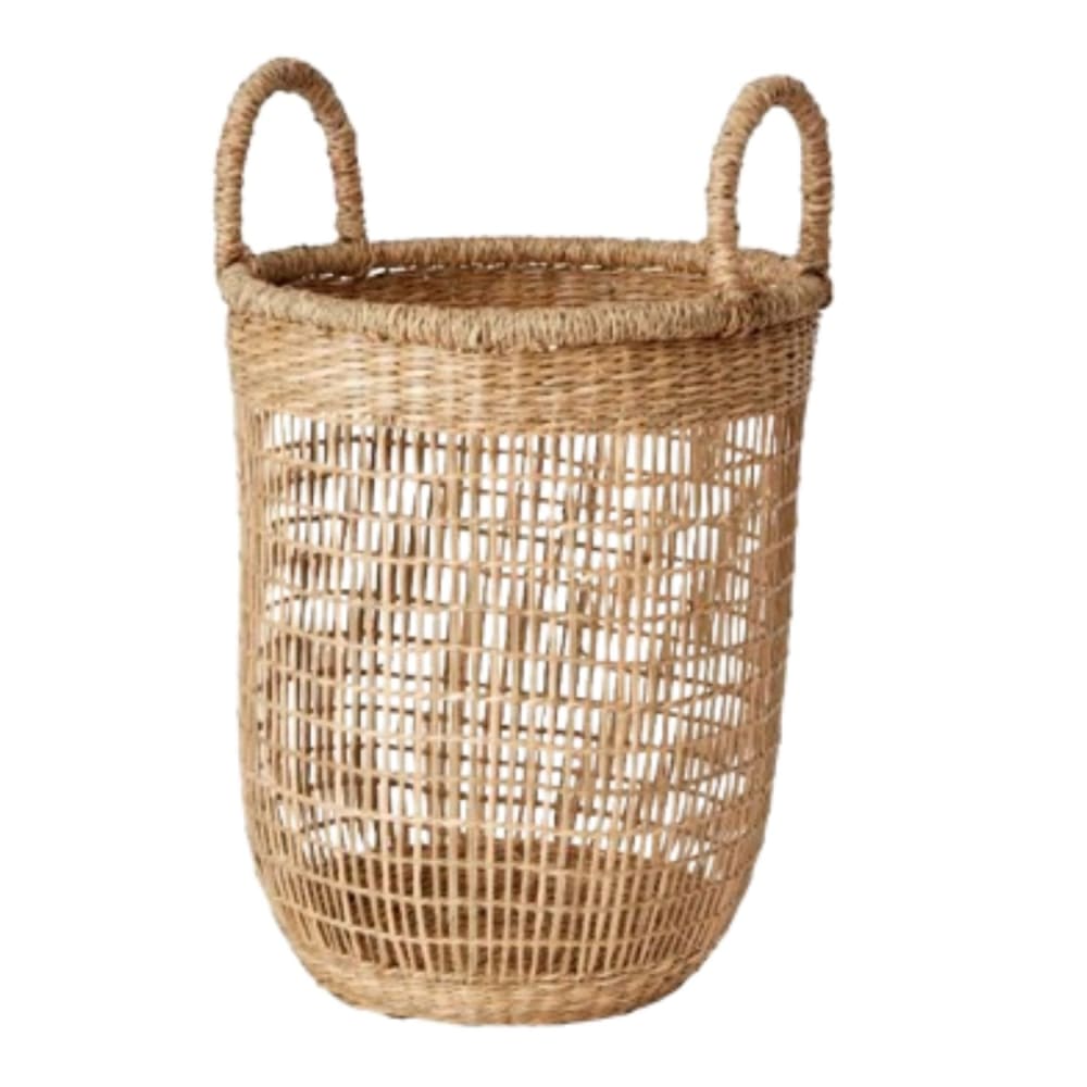 Panier de rangement avec poignées en roseau naturel 30x24x51cm