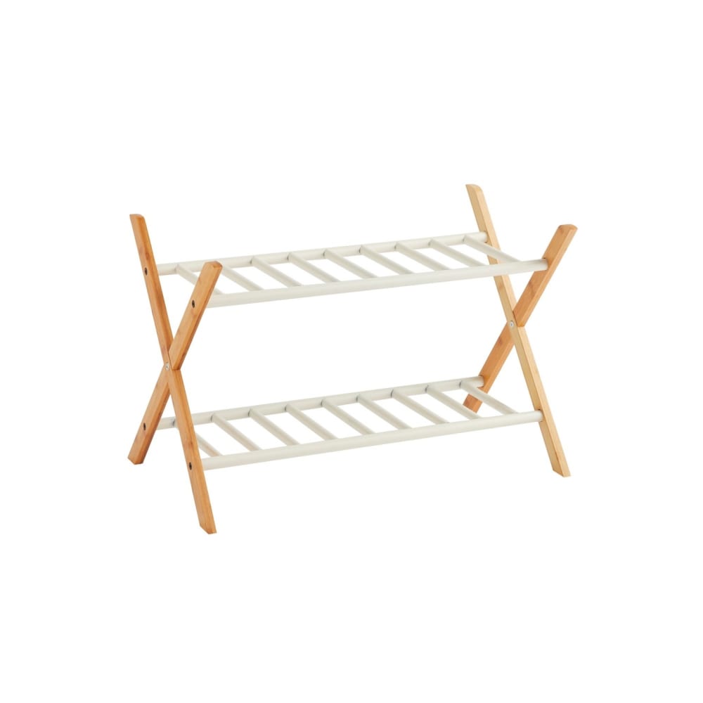 Étagère à chaussures 2 niveaux bambou métal blanc 66 x 35,5 x 42 cm Étagère à chaussures 2 niveaux bambou métal blanc 66 x 35,5 x 42 cm