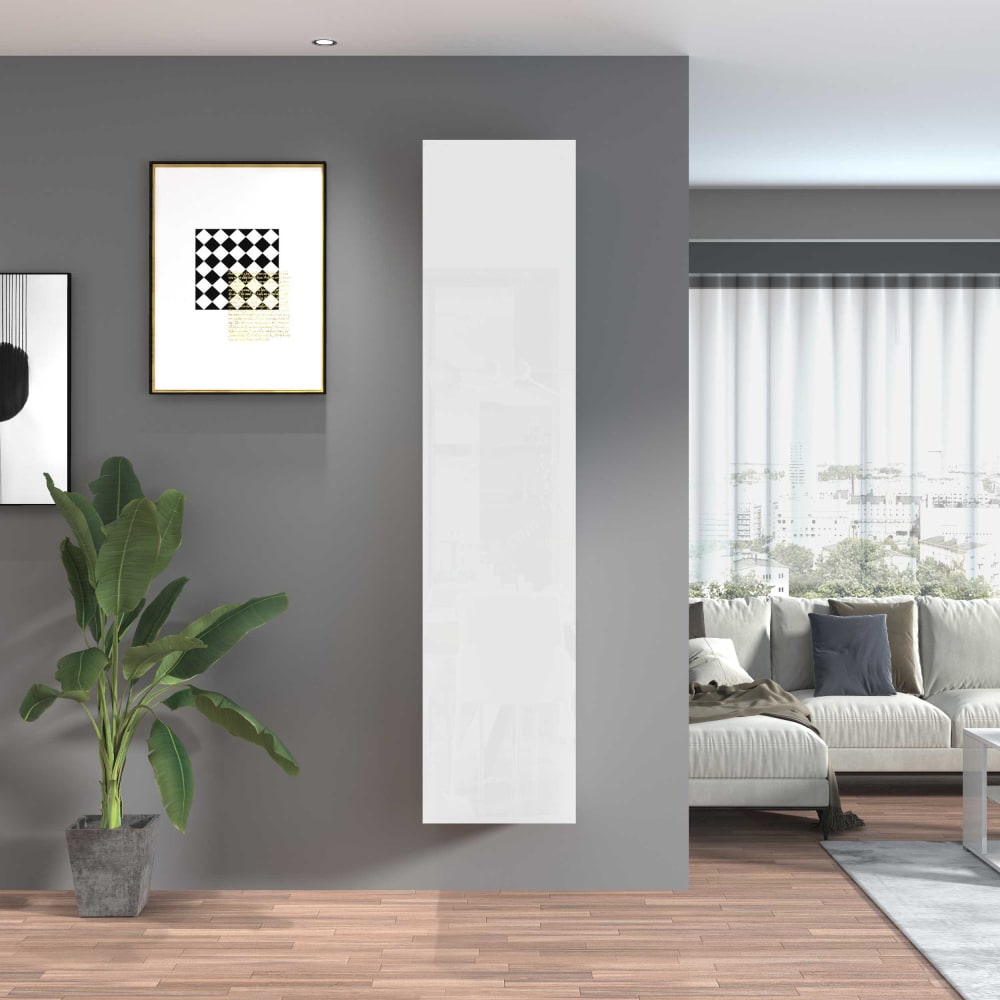 Meuble colonne 1 porte 40 cm effet bois blanc brillant