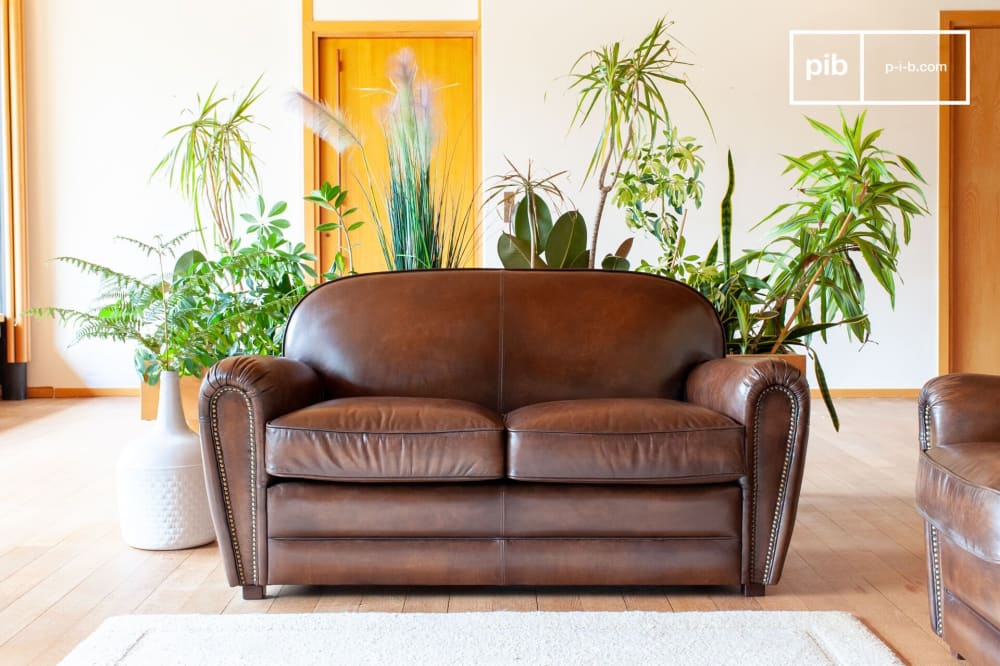 Canapé 2 places en cuir pleine fleur marron