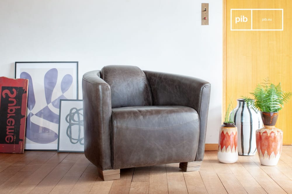 Fauteuil aviateur en cuir pleine fleur chocolat