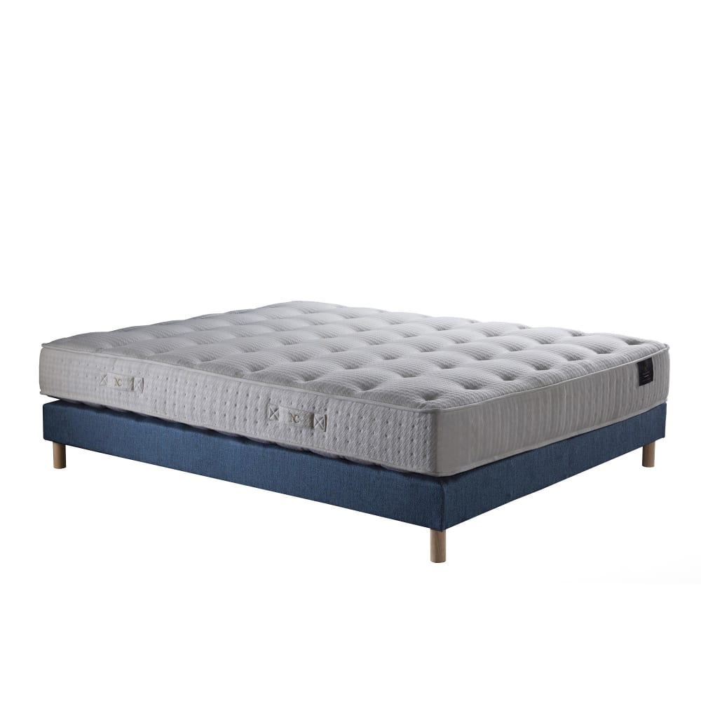 Ensemble matelas ressorts ensachés et sommier bleu marine 140x190