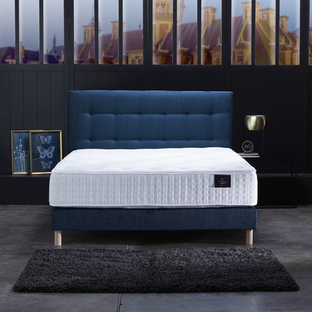 Ensemble matelas ressorts ensachés et sommier bleu marine 140x190 - Maisons du Monde