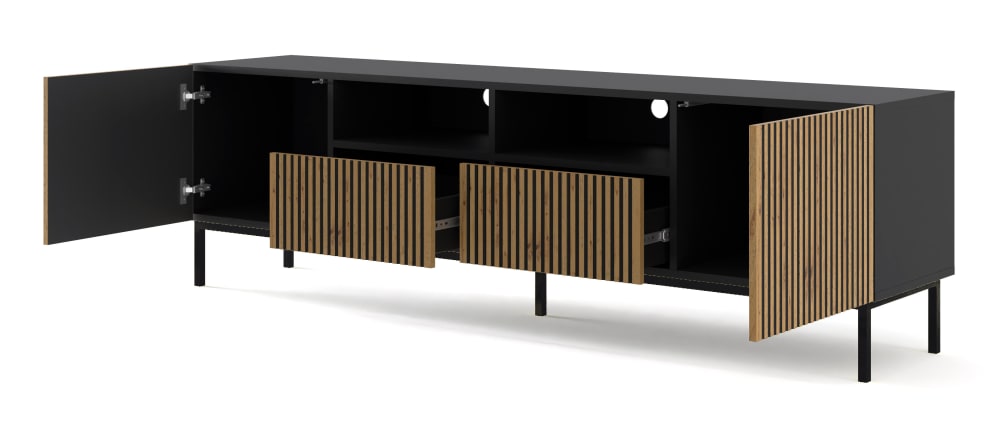 Meuble tv 2 portes 2 tiroirs 200 cm panneaux stratifiés noir
