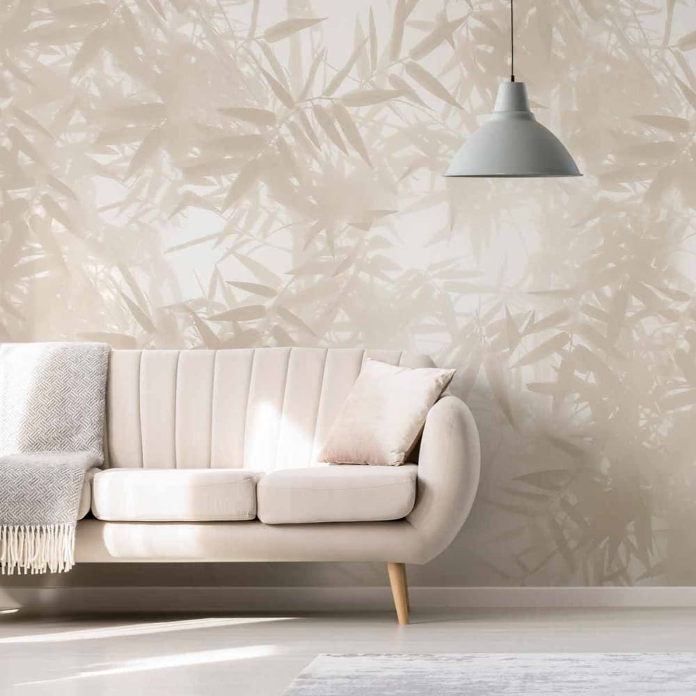 Papel pintado panoramico sombras de planta bambú, beige 375