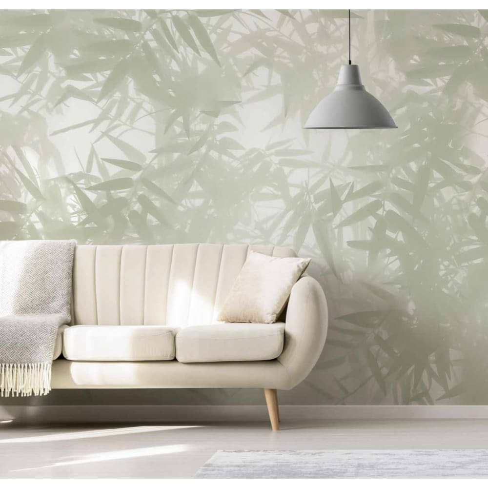 Papel pintado panoramico sombras de planta bambú, verde 375