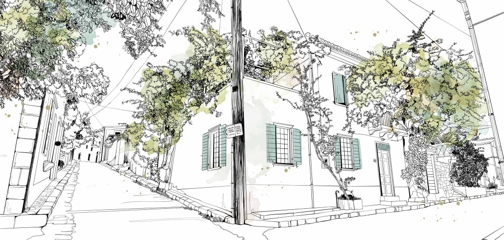 Papier peint village en fleurs, vert 450 x 250cm — vue 3