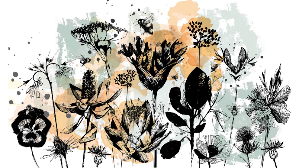 Papel pintado panoramico gráfico de patrón floral, colores 1 - Maisons du Monde