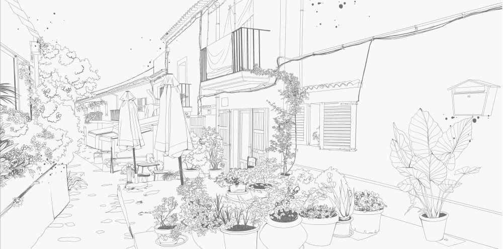 Carta da parati panoramica piazza di villaggio francese, gri -