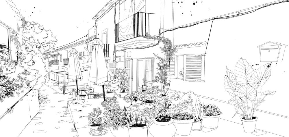 Papier peint terrasse d'été, noir et blanc 525 x 250cm — vue 3