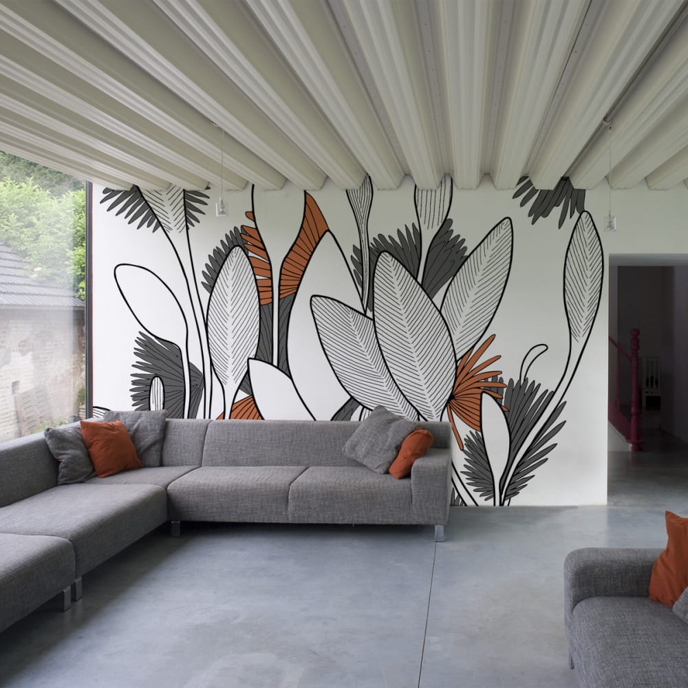 Papier peint  végétal, - gris