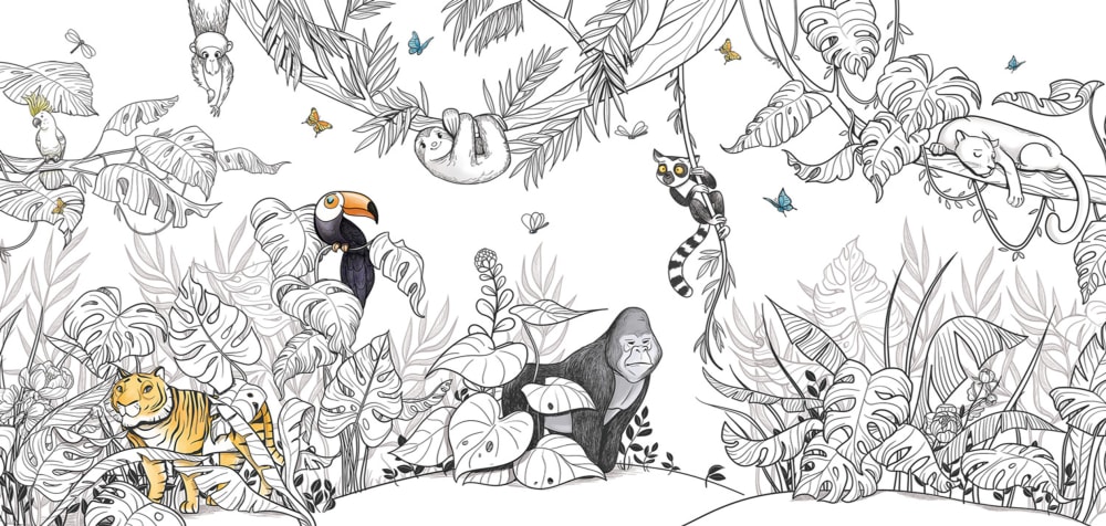Papier peint panoramique enfant Jungle, Couleurs 300 x 250cm