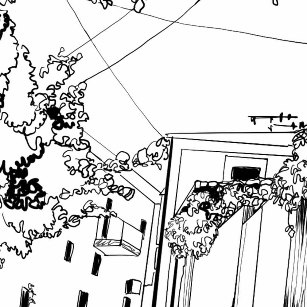 Papier peint village en fleurs, noir et blanc 225 x 250cm — vue 4