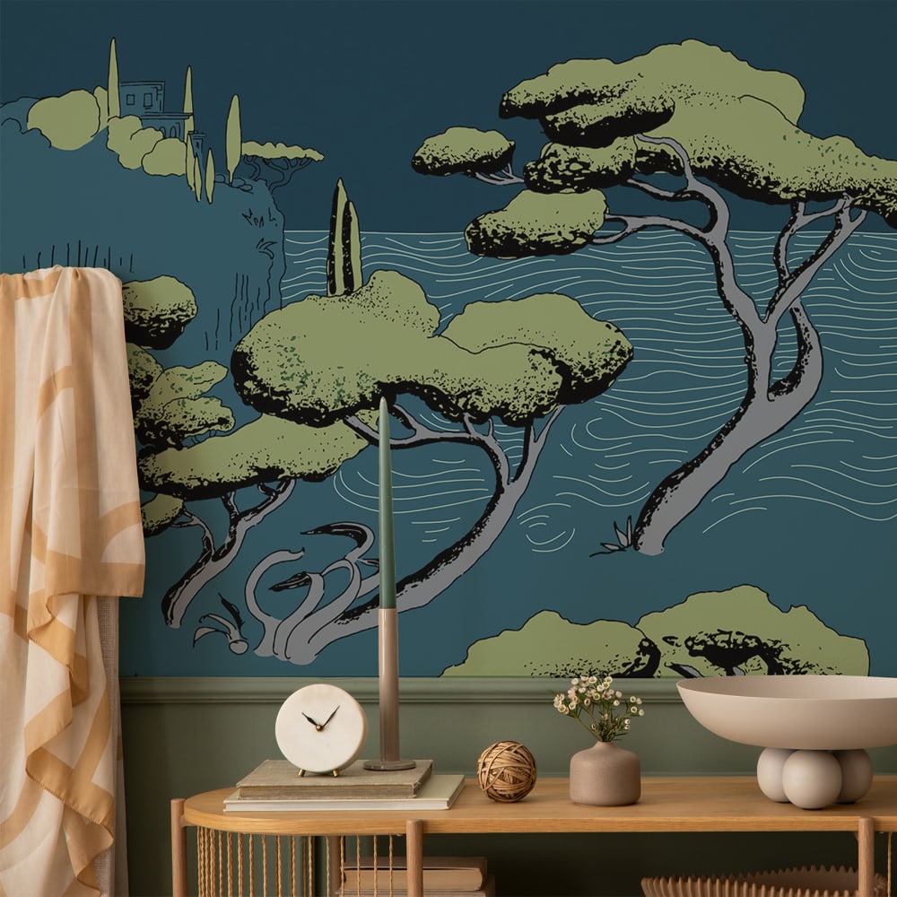 Papel pintado panoramico paisaje de arroyos, azul 225 x 250c