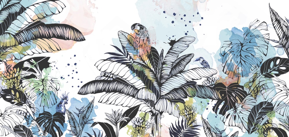 Papier peint dans la jungle, bleu 375 x 250cm — vue 3