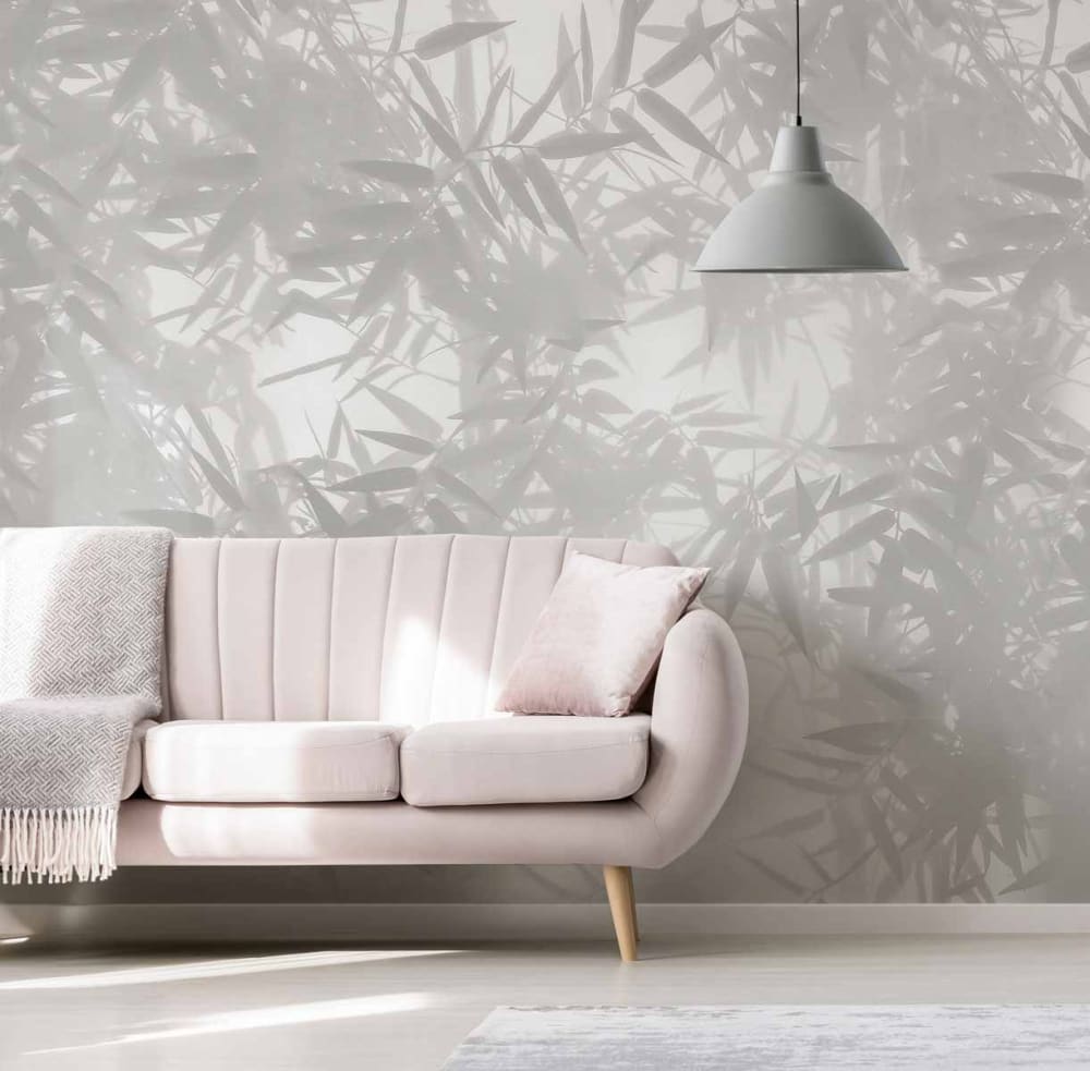 Carta da parati panoramica ombre di piante di bambù, grigio - Modello Contemporaneo - Öko-Tex Zertifikat - Carta
