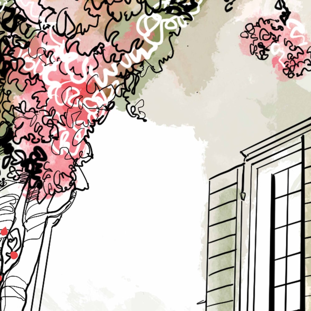 Papier peint village en fleurs, rose 375 x 250cm — vue 4