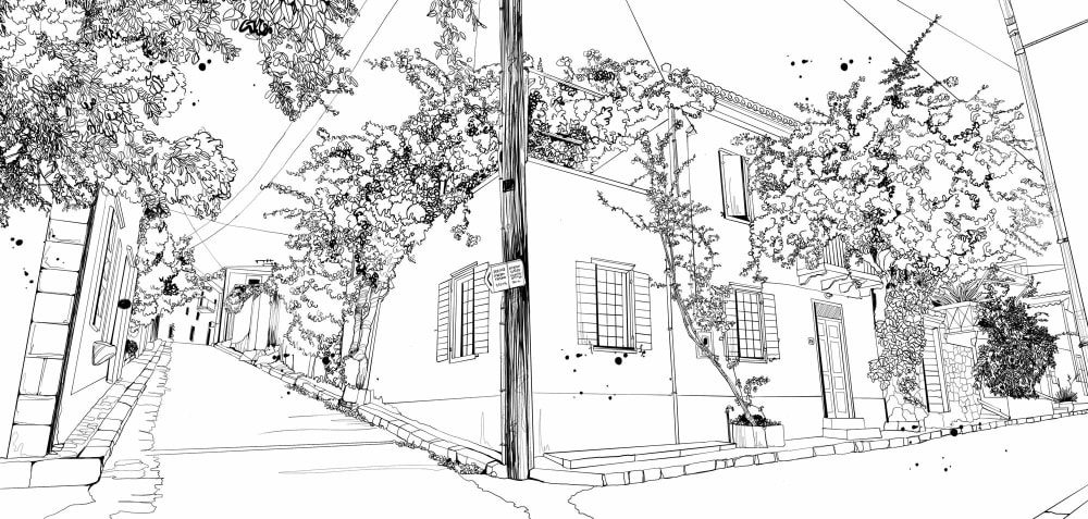 Papier peint village en fleurs, noir et blanc 450 x 250cm — vue 3