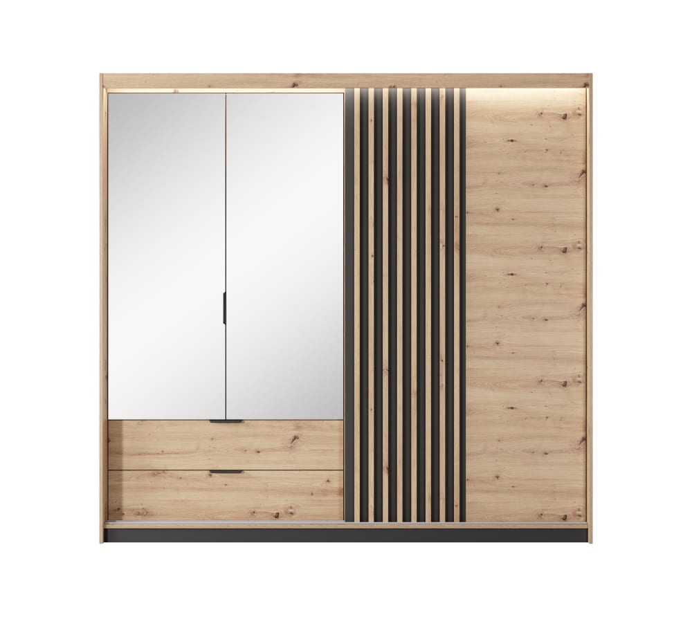 AKL FURNITURE Kleiderschrank Holzeffekt Creme und Schwarz LED style modern Beige Spanplatte