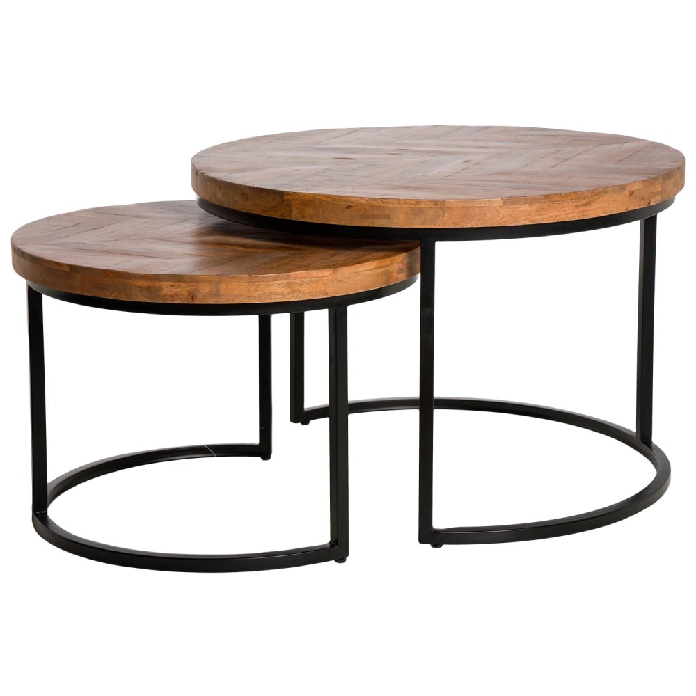 Koketto Home Runde Tische aus Mangoholz mit Beinen in Schwarz. Braun