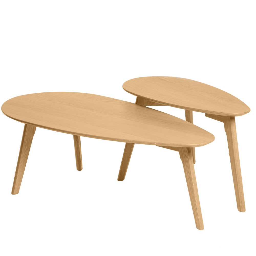 Koketto Home Set aus ovalen Tischen aus Eichenholz. Braun