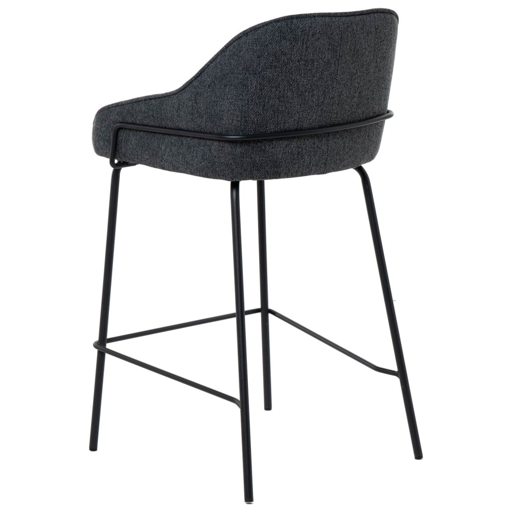 Eleganter niedriger Hocker mit Bezug in Dunkelgrau. - Maisons Du