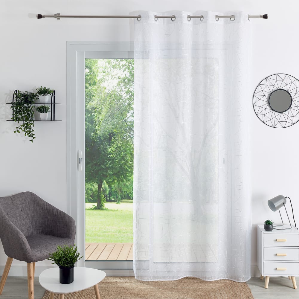 Voilage brodé au style graphique polyester blanc 140x240 cm