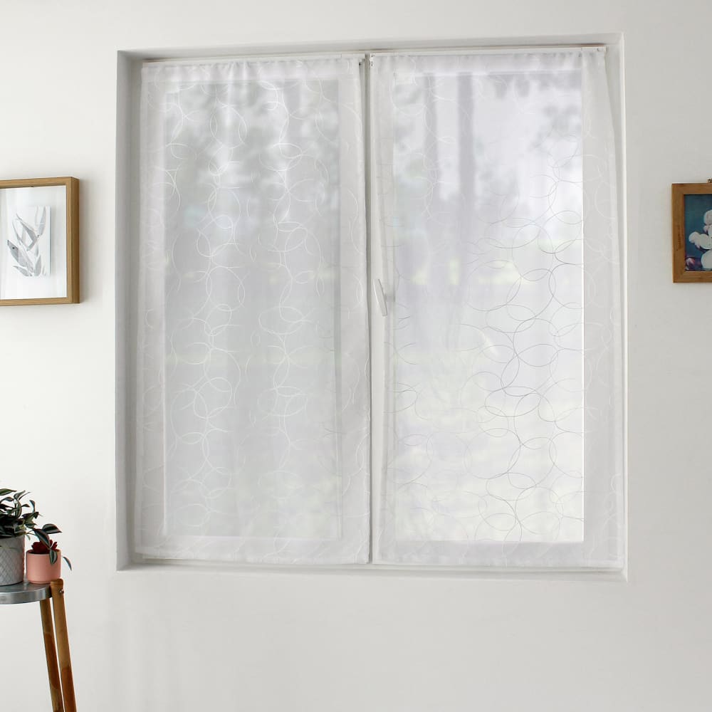 Paire de petits voilages brodés de sphères polyester blanc 60x90 cm