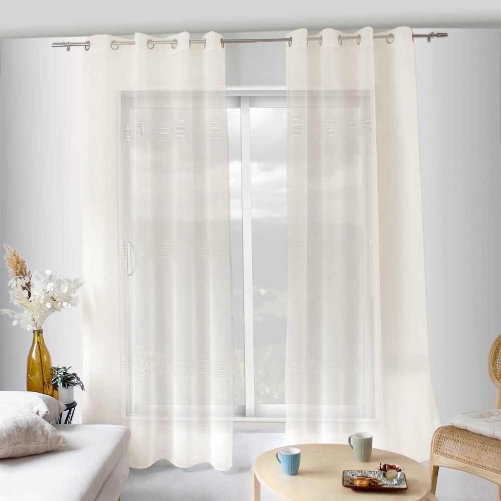 Voilage bohème à bandes ajourées polyester ivoire 140x240 cm