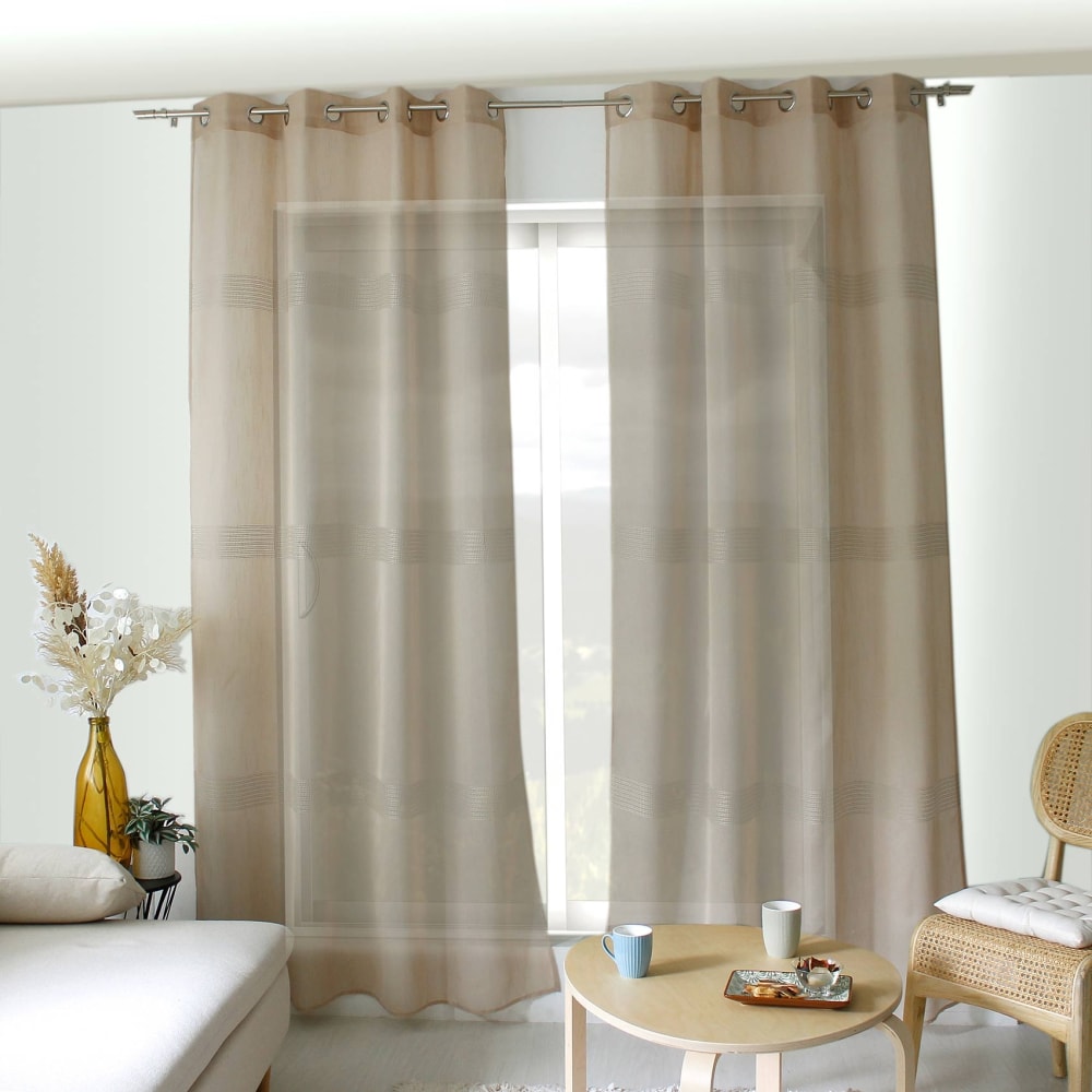 Voilage bohème à bandes ajourées polyester beige 140x240 cm