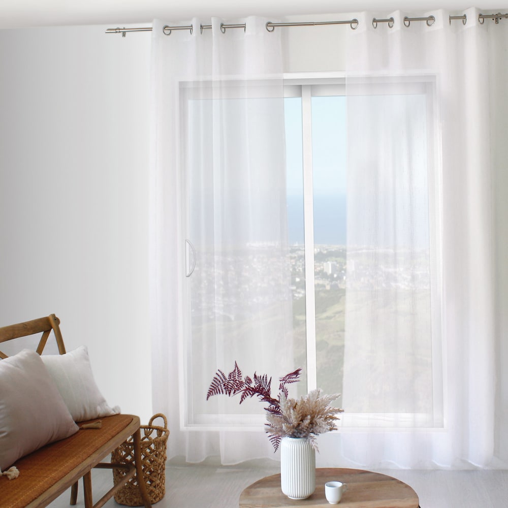 Voilage aux fils tissés argentés polyester blanc 140x240 cm