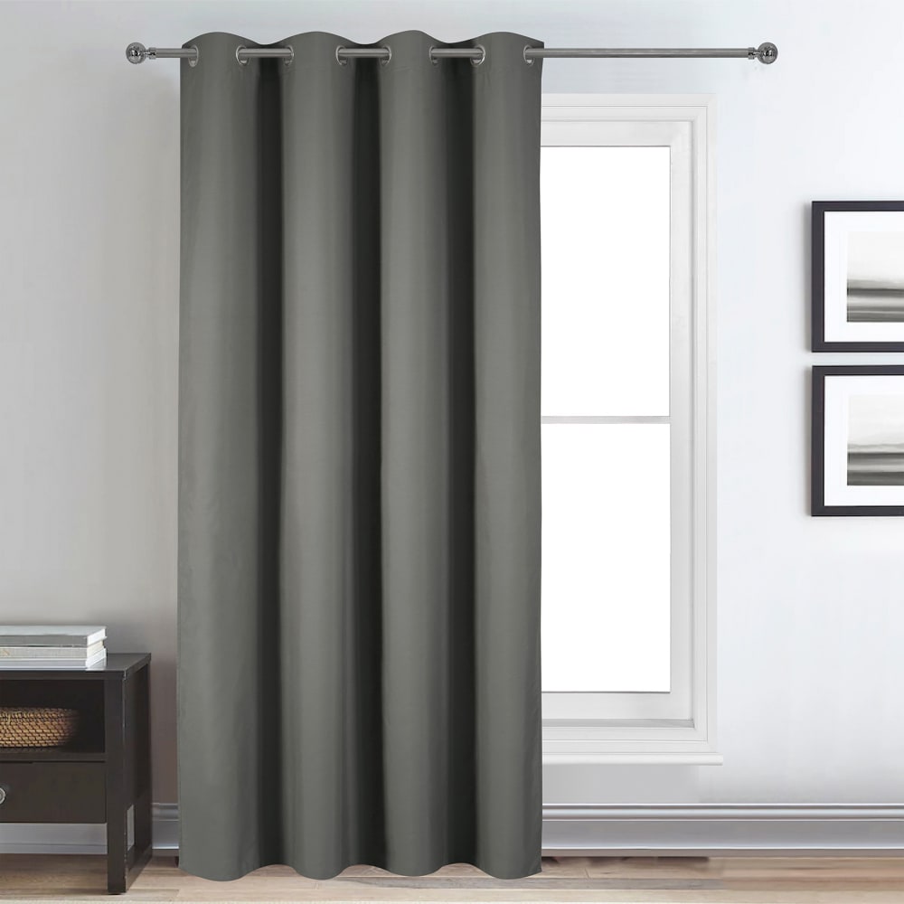 Rideau déco uni occultant et thermique polyester gris anthracite