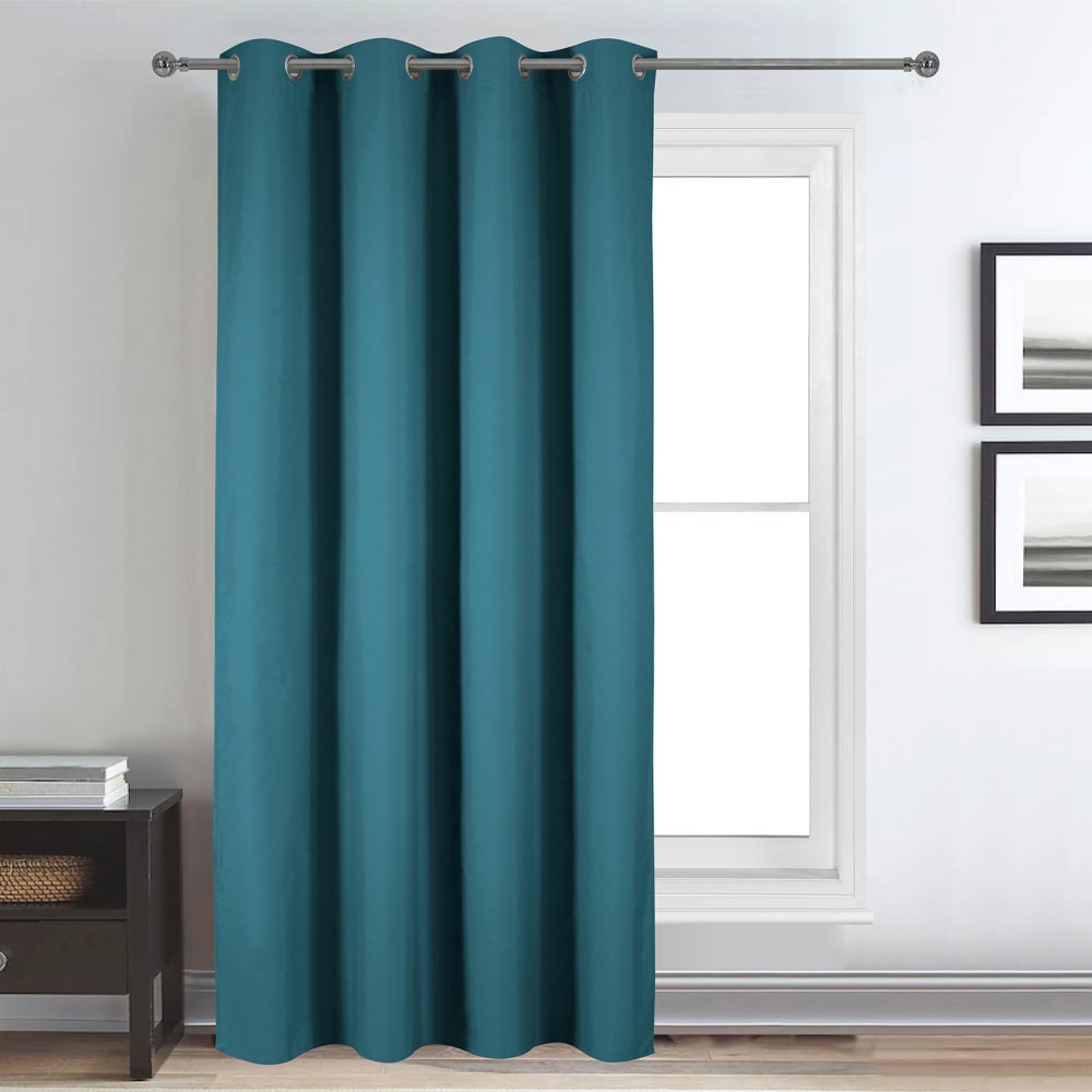 Rideau déco uni occultant et thermique polyester bleu 140x260 cm