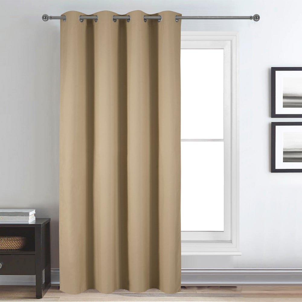 Rideau déco uni occultant et thermique polyester beige 140x260 cm