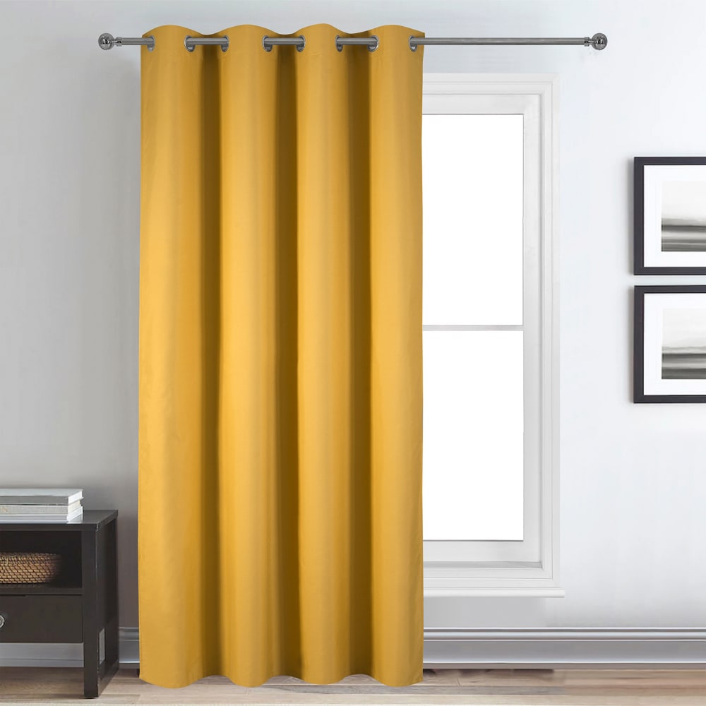 Rideau déco uni occultant et thermique polyester jaune moutarde