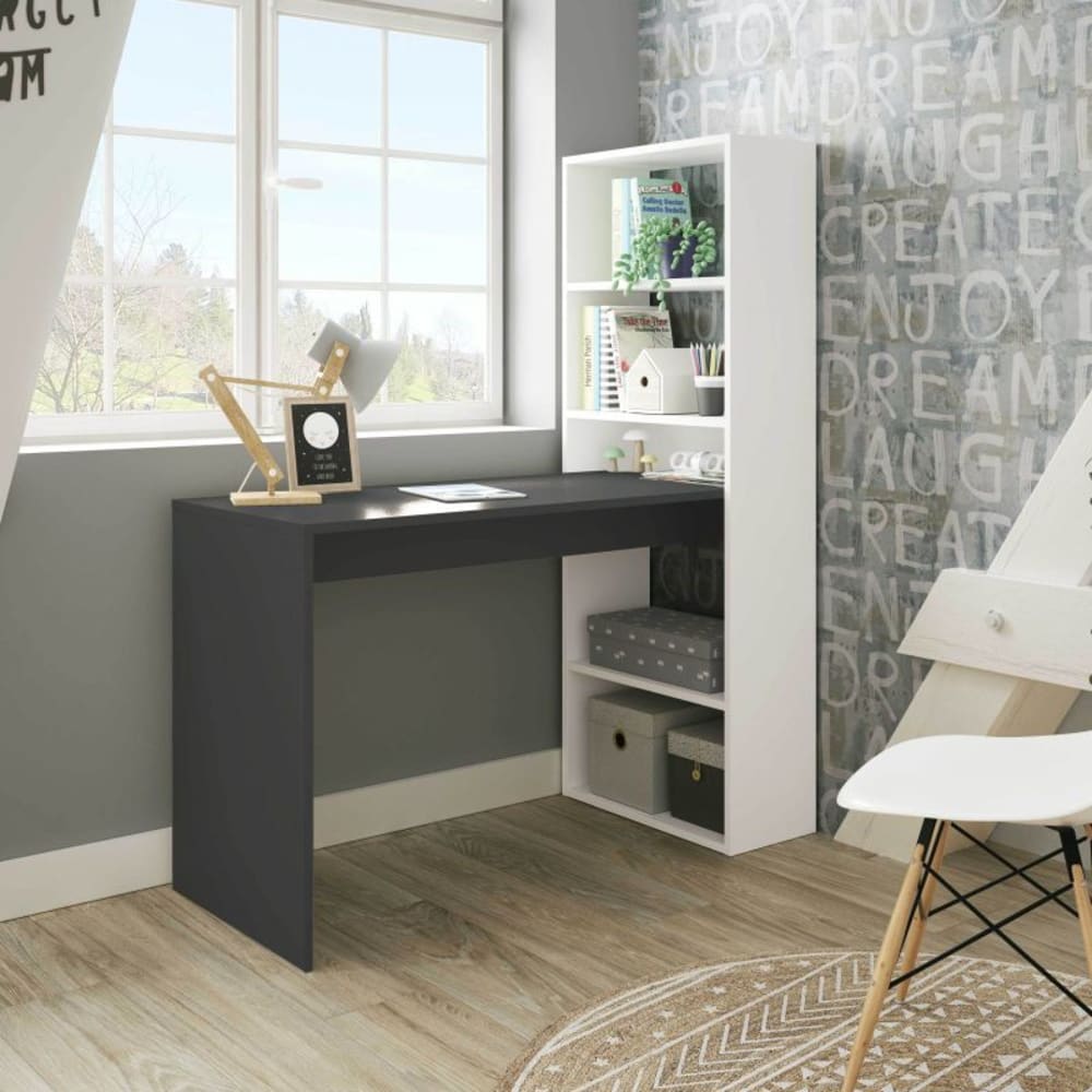 Mesa escritorio con estantería Duplo - Blanco/Antracita - Maisons du Monde