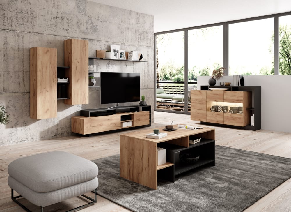 Table basse effet bois Crème et Gris