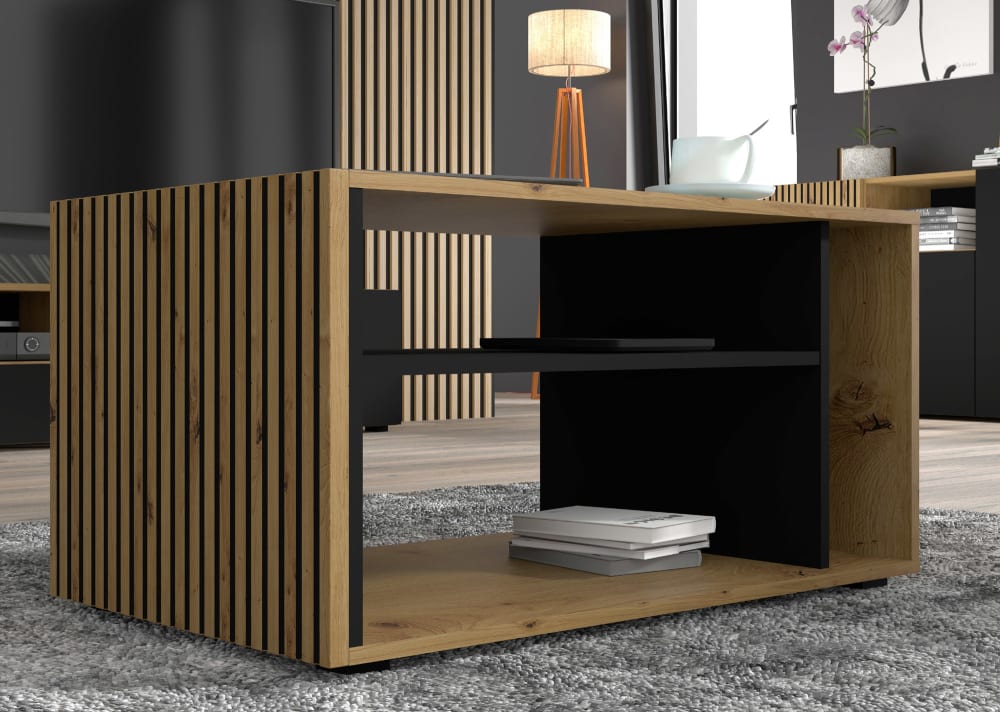 Table basse 88 cm panneaux laminés noir - Maisons du Monde