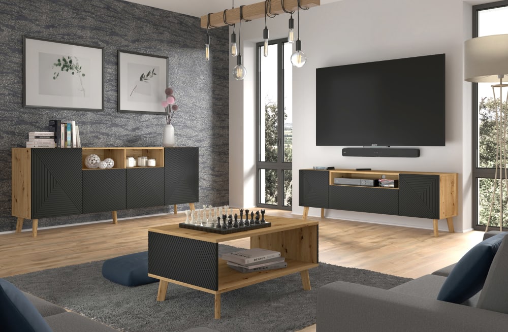 Table basse 90 cm panneaux laminés noir - Maisons du Monde