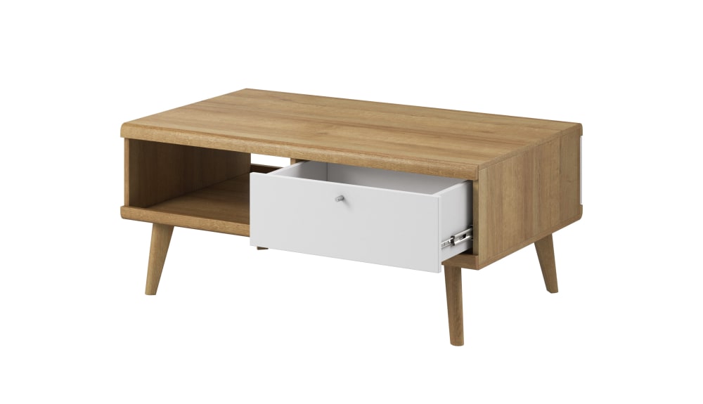 Table basse effet bois Crème et Blanc