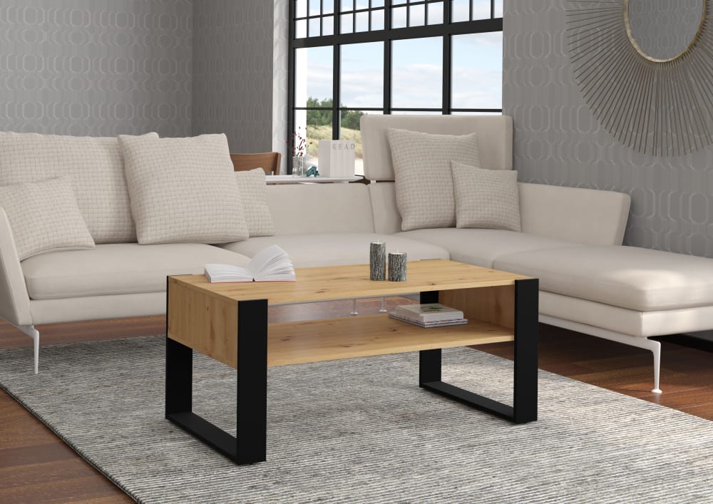 Table basse 110 cm panneaux stratifiés noir - Maisons du Monde