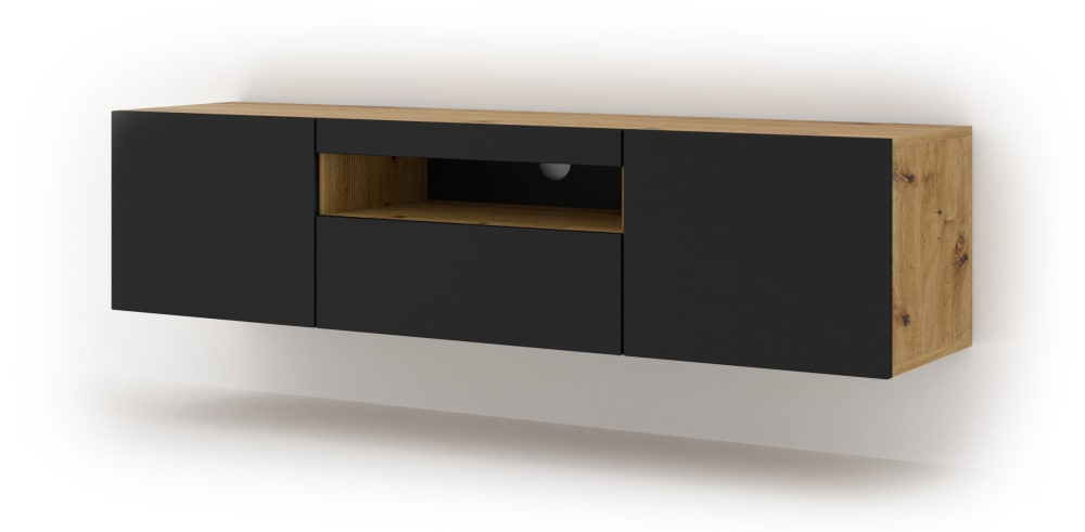 Meuble tv mural 3 portes 150 cm panneaux stratifiés noir Meuble tv mural 3 portes 150 cm panneaux stratifiés noir