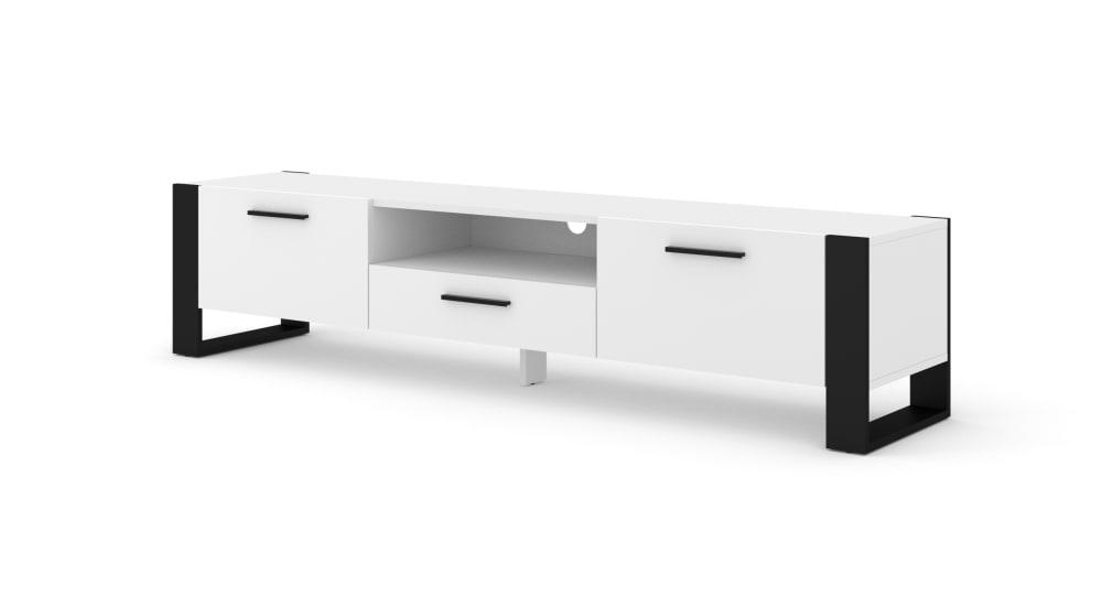 Meuble TV effet bois Blanc et Noir Meuble TV effet bois Blanc et Noir