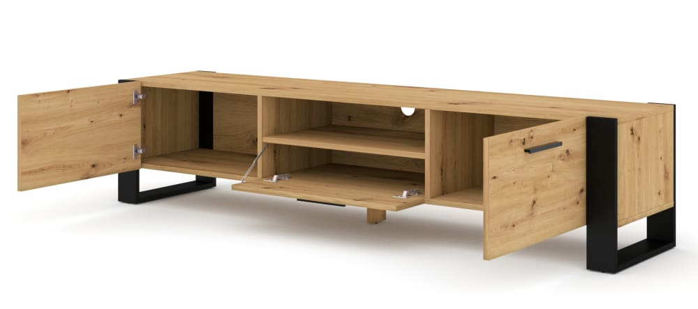 Meuble tv 3 portes 200 cm panneaux stratifiés noir - Maisons du Monde