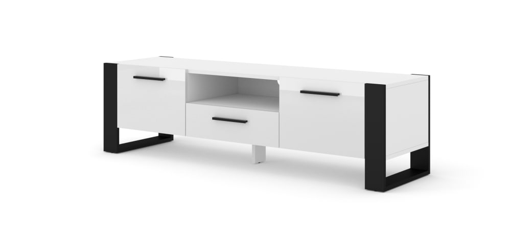 Meuble TV effet bois Blanc et Noir Meuble TV effet bois Blanc et Noir