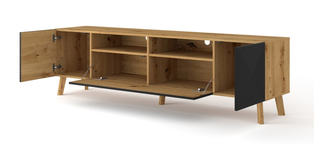 Meuble tv 3 portes 195 cm panneaux laminés noir - Maisons du Monde