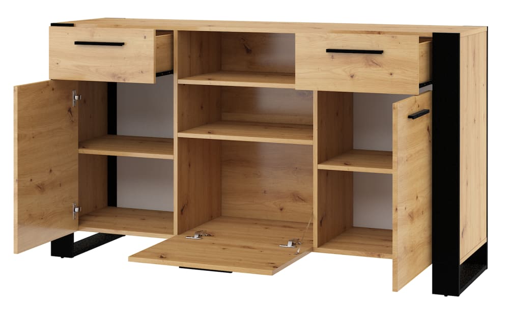 Buffet 3 portes 2 tiroirs panneaux stratifiés marron - Maisons du Monde