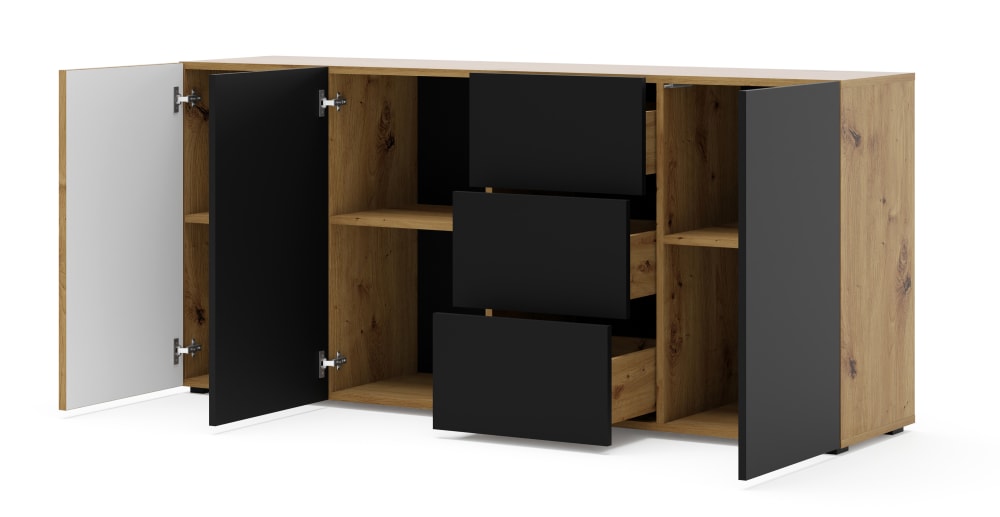 Buffet 3 portes 3 tiroirs panneaux laminés marron - Maisons du Monde