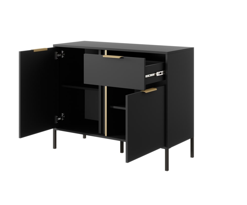 AKL FURNITURE Kommode Holzeffekt Schwarz und Gold style modern Schwarz Spanplatte